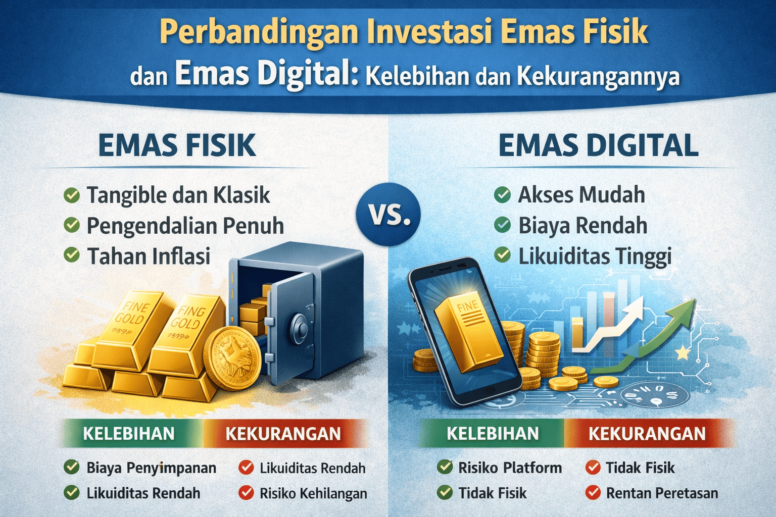 Perbandingan Investasi Emas Fisik dan Emas Digital: Kelebihan dan Kekurangannya